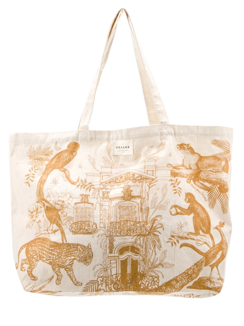 Sézane Natural Canvas Tote with Golden Animal Print
